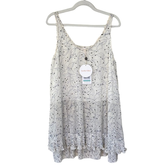See By Chloe Dresses & Skirts - See by Chloe Ruffle Pleated Tiered Mini Shift Printed Tank Dress Cream 44/US 12
